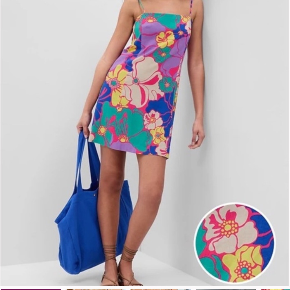NWT Gap Multi Color Floral Linen-Blend Mini Dress XL